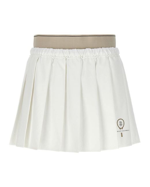 Brunello Cucinelli White Mini Pleated Skirt