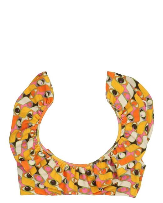 LaDoubleJ Orange 'Ruffle' Bikini Top