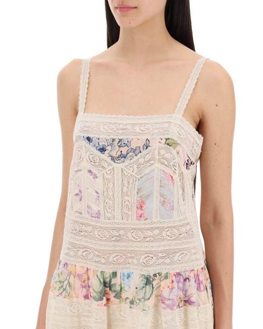 Zimmermann Natural "Mini Halliday Dress With Floral Print And Lace