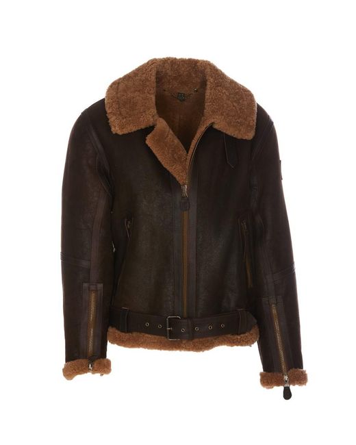 Belstaff Brown Wilder Shearling-trimmed Leather Aviator Jacket for men