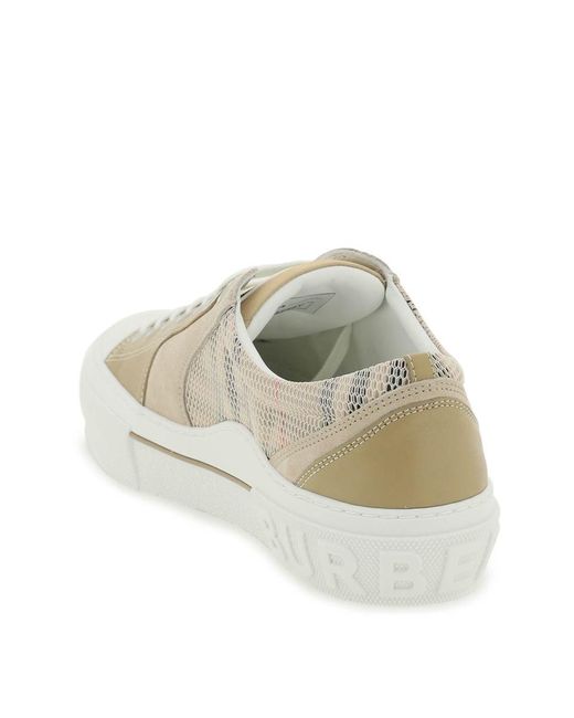 Burberry Natural Vintage Check &Amp; Leather Sneakers for men