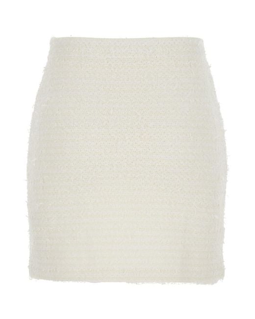 Self-Portrait White Miniskirt With Pearl Embellishments And Button Detail