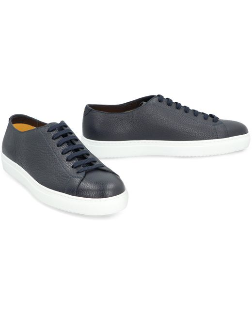 Doucal's Blue Leather Low-Top Sneakers for men