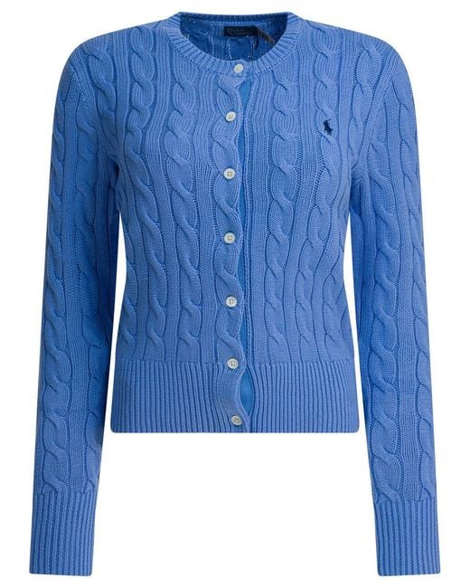 Polo Ralph Lauren Blue Braided Crewneck Cardigan With Logo