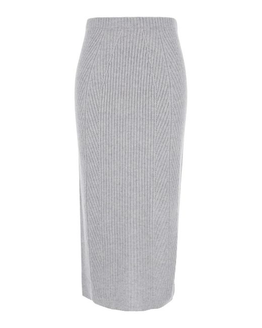 Twinset Gray Midi Skirt With Logo Patch