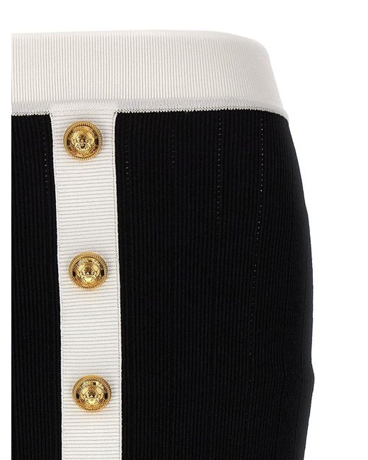 Balmain Black Button-embellished Ribbed-knit Midi Skirt