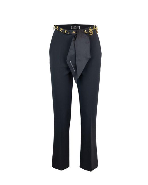 Elisabetta Franchi Blue Belted Cropped Trousers