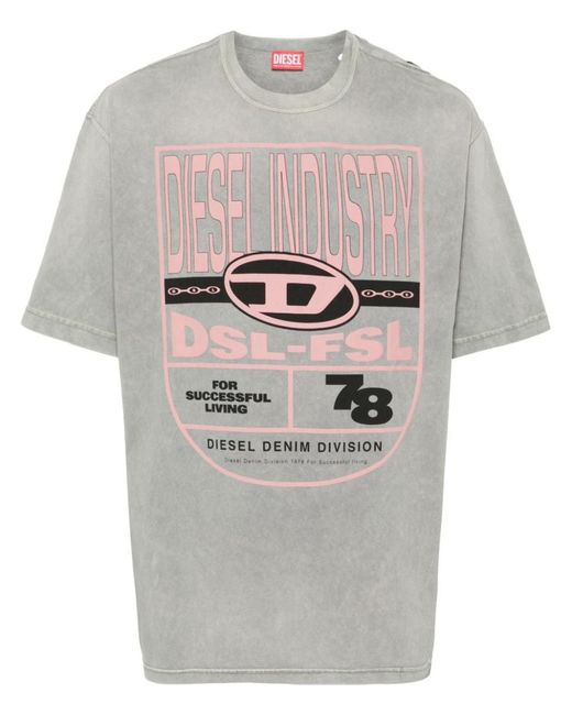 DIESEL Gray T-Shirt With Print for men