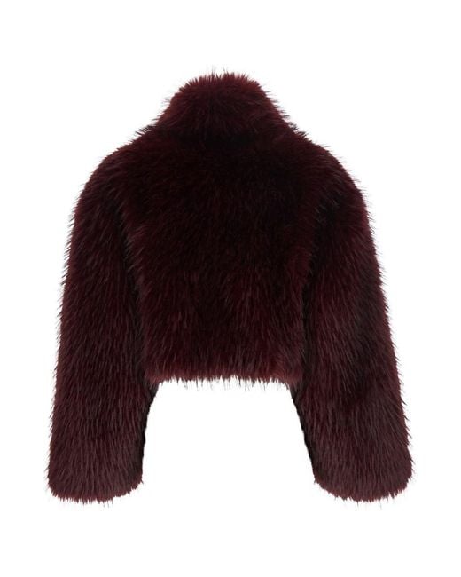 ROTATE BIRGER CHRISTENSEN Black Bordeaux Cropped Fur Jacket With Concealed Front Closure