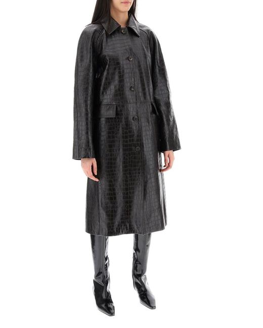 Totême Crocodile Embossed Leather Coat in Black | Lyst