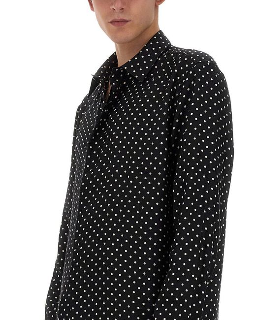 Saint Laurent Black Shiny And Matte Silk Dotted Shirt For for men