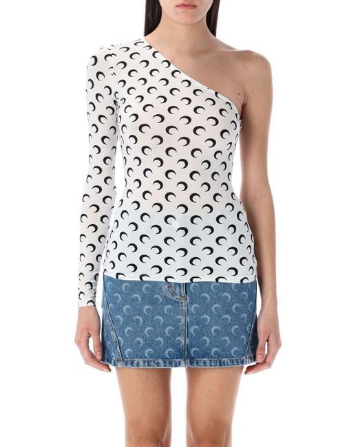 MARINE SERRE Blue Second Skin Moon Asymmetric Top