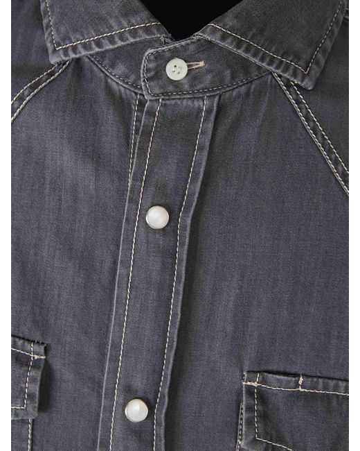 Brunello Cucinelli Blue Cotton Denim Shirt for men