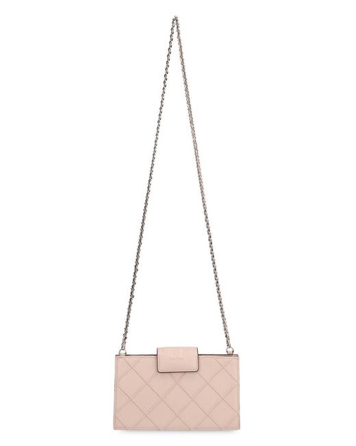 Tory Burch Natural Fleming Mini Leather Wallet On Chain