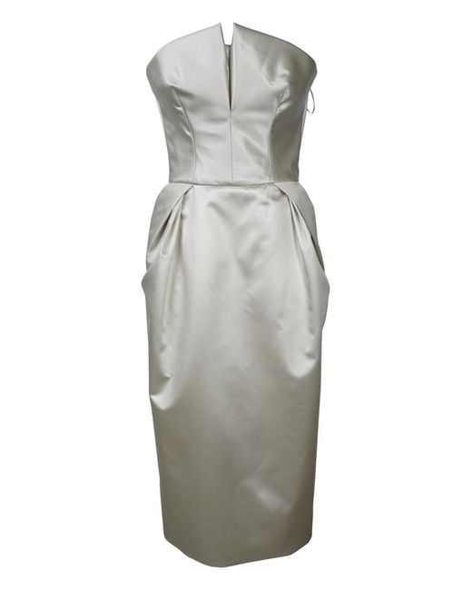 Maison Margiela Strapless Pleat-detailed Midi Dress in Gray | Lyst