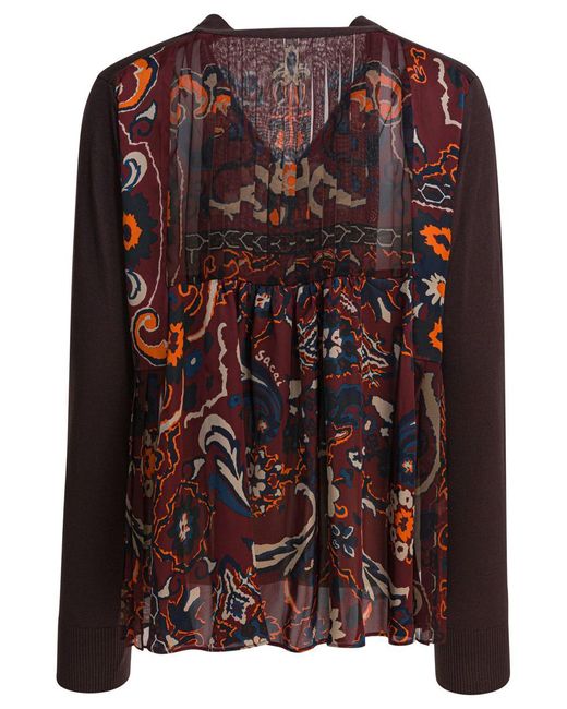 Sacai Black Cardigan With Floral Print