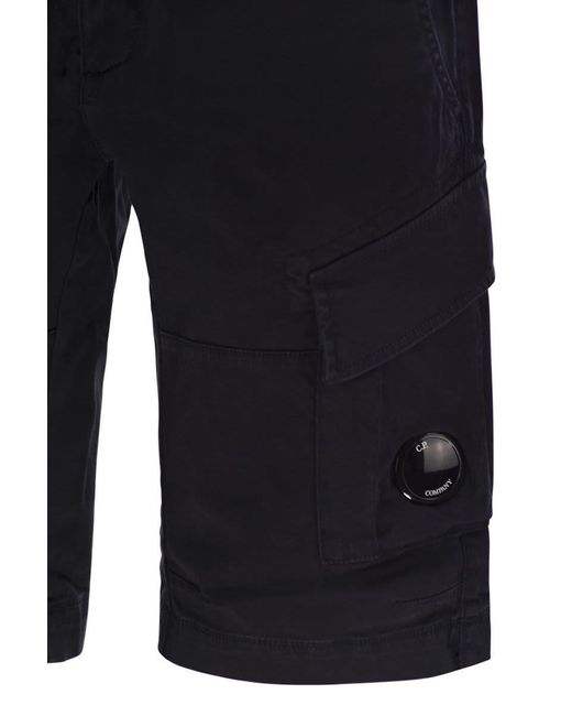 C P Company Black Stretch Cotton Satin Cargo Shorts for men