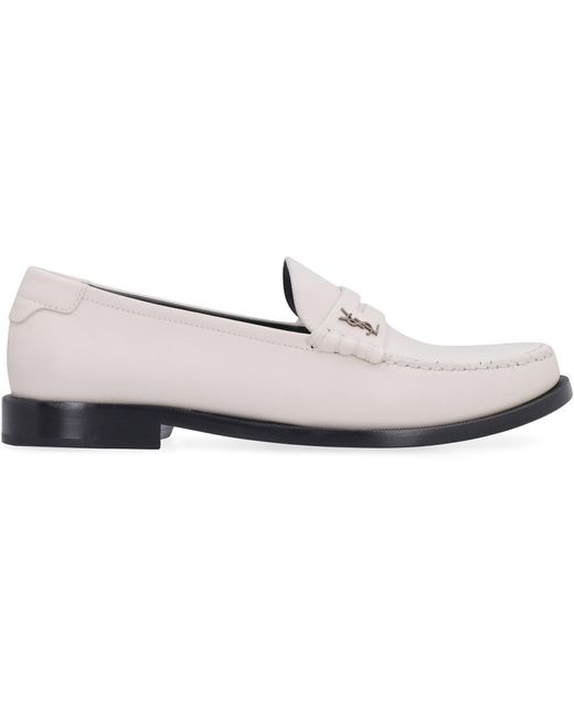 Saint Laurent White Monogram Leather Loafers