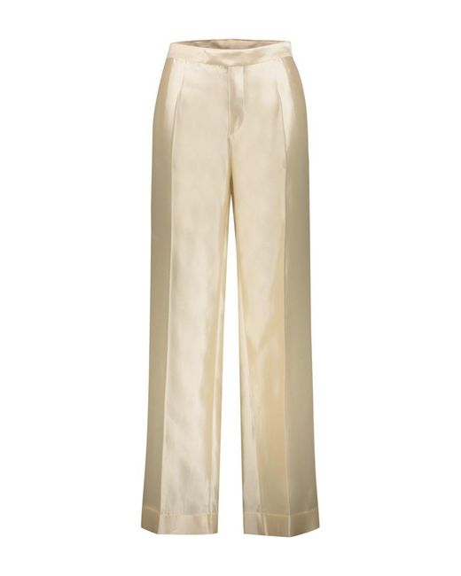 Maison Margiela Natural Pleated Trausers In Mikado Silk Clothing