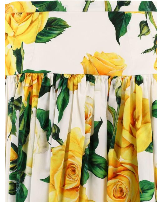Dolce & Gabbana Yellow Short Cotton Skirt With Rose Print