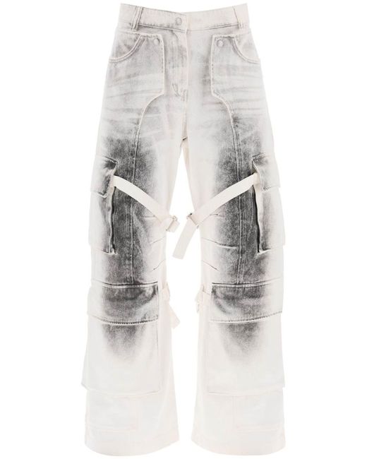 Acne White Cargo Jeans With Pigmented Details