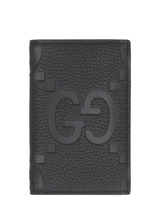 Gucci Gray Pebbled Calfskin Card Holder for men