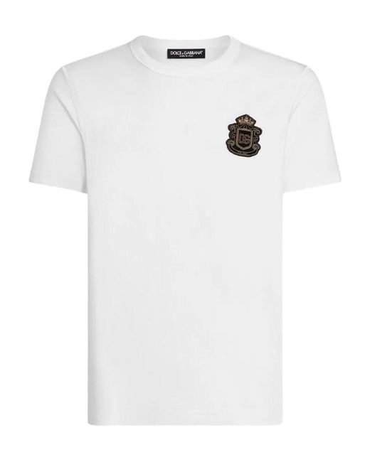 Dolce & Gabbana White Cotton T-Shirt With Logo Crest for men