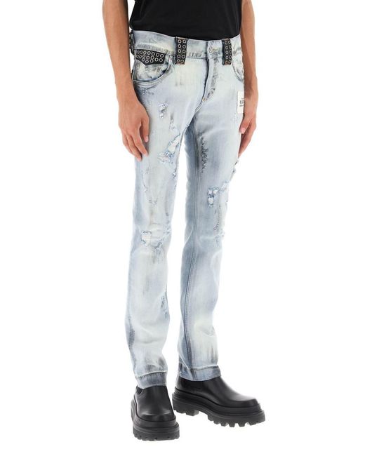 Dolce & Gabbana Blue Re Edition Jeans With Leather Detailing for men