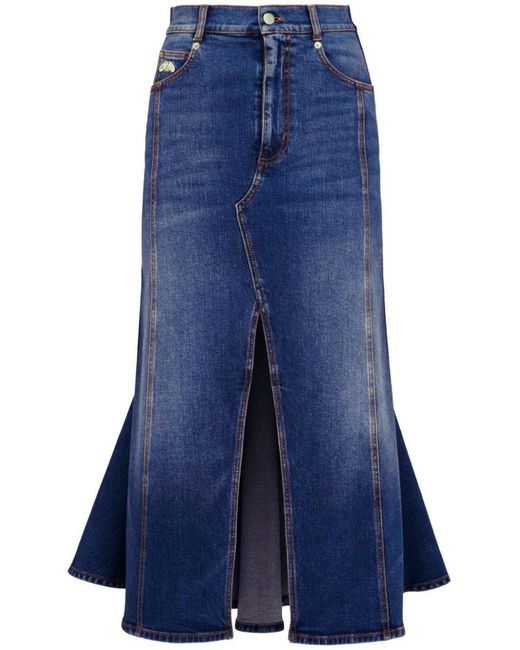 Alexander McQueen Blue Denim Midi Skirt