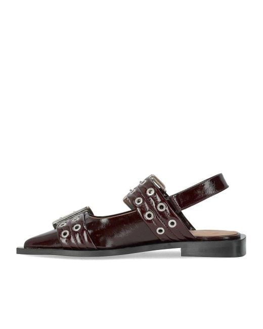 Ganni Brown Burgundy Slingback Ballet Flat Shoe With Buckles