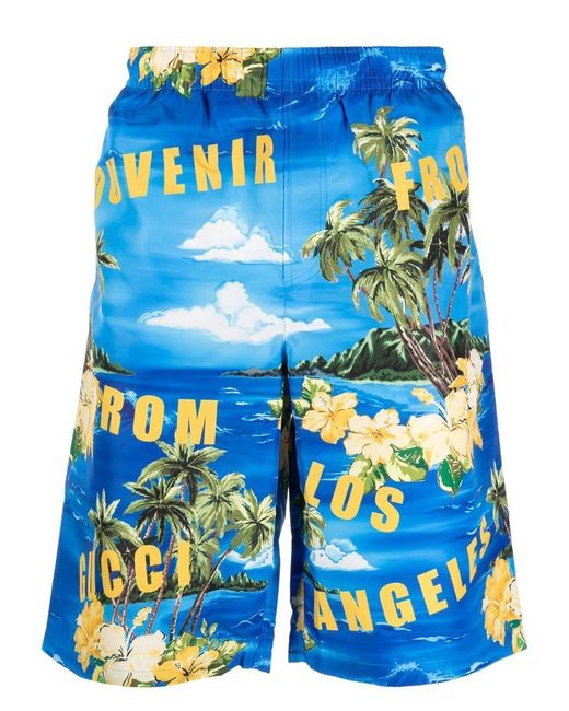 Gucci Blue Printed Swim Shorts for men