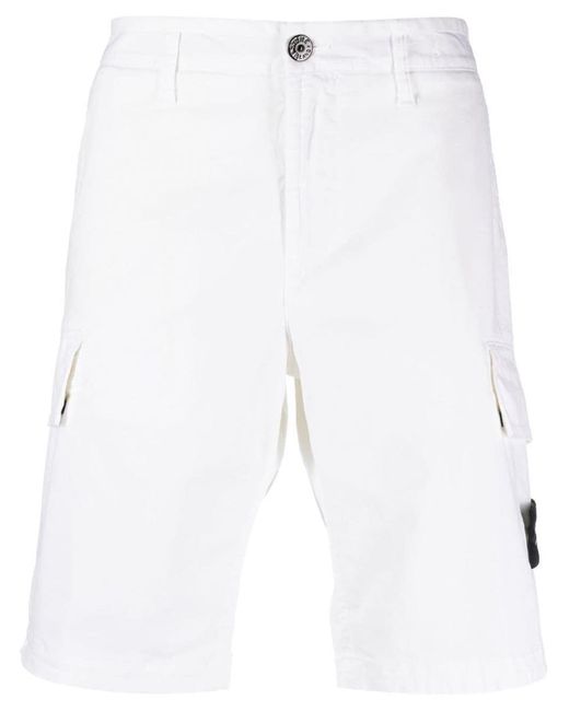 Stone Island White Compass-motif Cargo Shorts for men