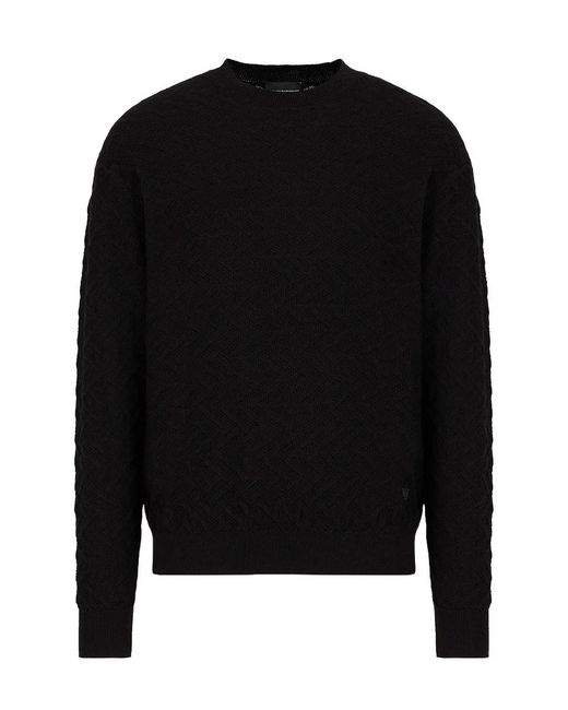 Emporio Armani Black Cotton Crewneck Sweater for men