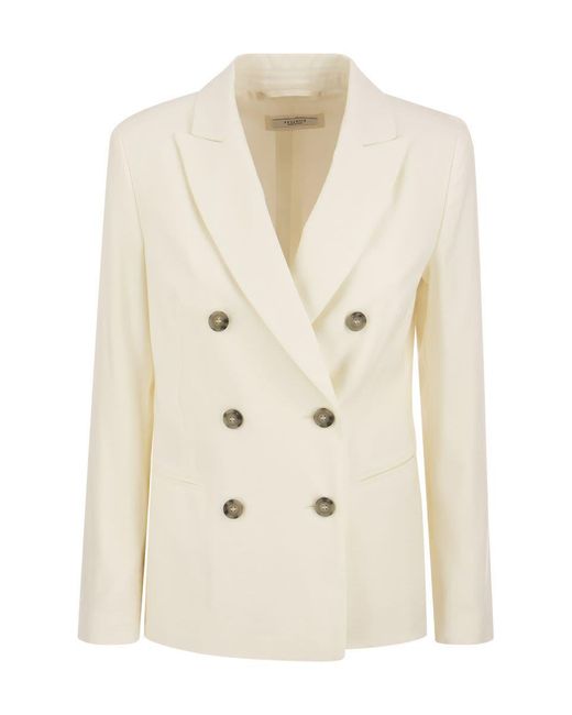 Peserico Natural Wool And Linen Canvas Double-breasted Blazer