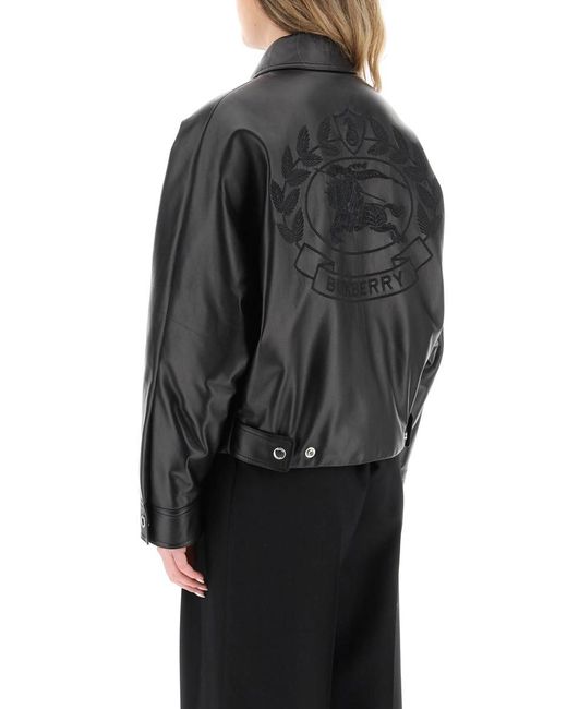 Burberry Black Embroidered Ekd Leather Jacket