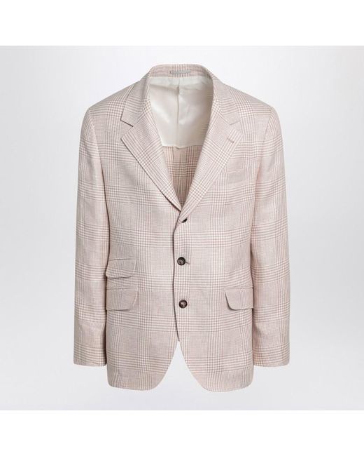 Brunello Cucinelli Natural Papaya-Colored Prince Of Wales Jacket for men