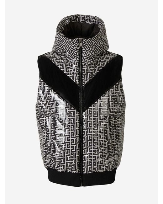 Balmain Black Monogram Down Vest for men