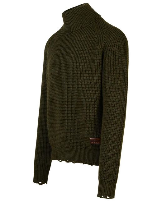 DSquared² Green Dark Wool Turtleneck Sweater for men