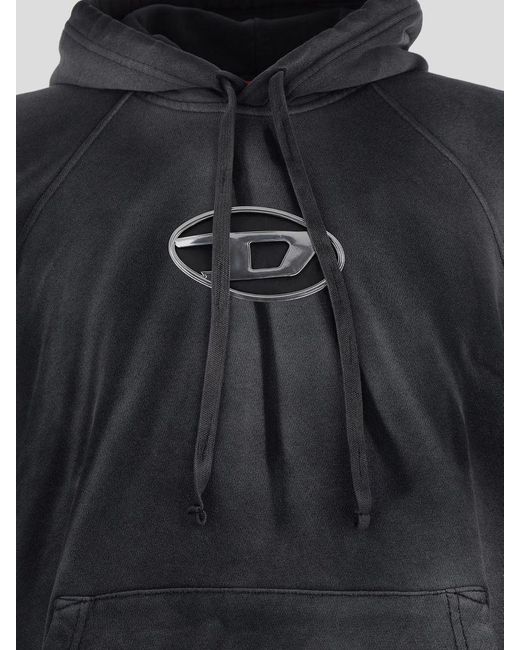 DIESEL Gray Hooded Sweatshirt With Oval Logo And D Cut for men