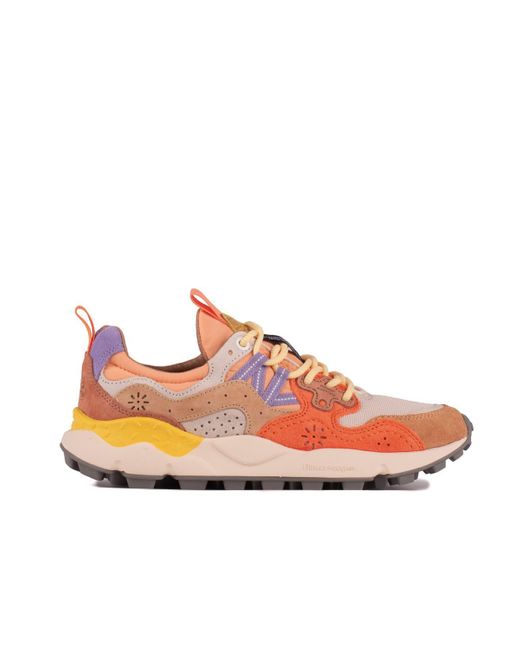 Flower Mountain Pink Yamano 3 Beige And Salmon Suede And Nylon Sneakers