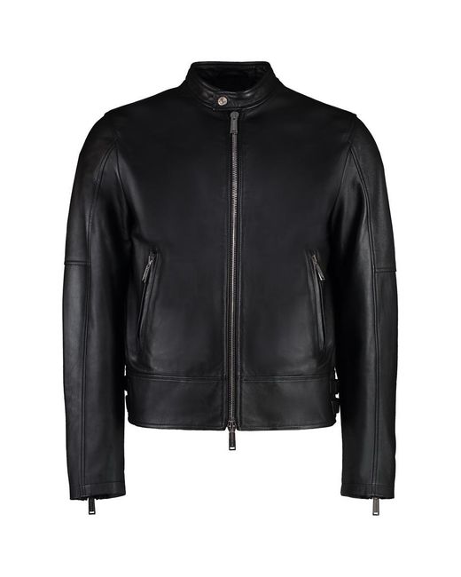 DSquared² Black Shiny Leather Biker Jacket for men