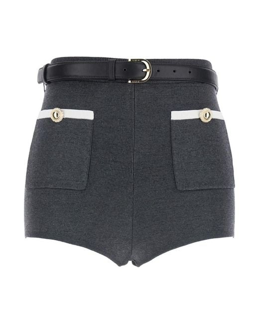 Self-Portrait Black Belted Shorts With Two Front Patch Pockets