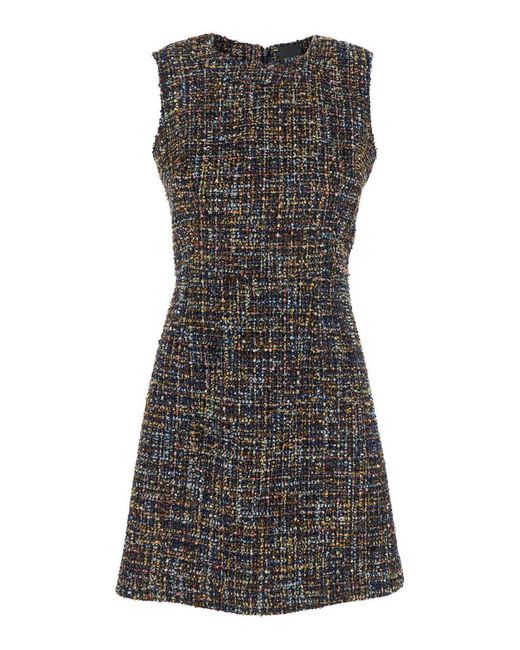 Plain Gray Multicolor Dress With Concealed Back Closure And Patterned Motif In Tweed Woman