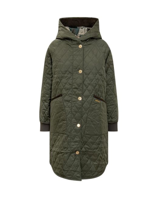 Barbour Green Quilted Down Jacket With Hood