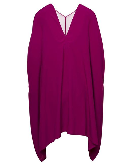 Rick Owens Purple 'Babel' Fuchsia Kaftan With Plunging Neckline And Mesh Panelling