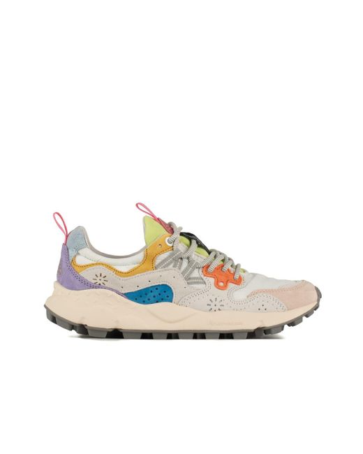 Flower Mountain Blue Yamano 3 White And Pink Suede And Nylon Sneakers