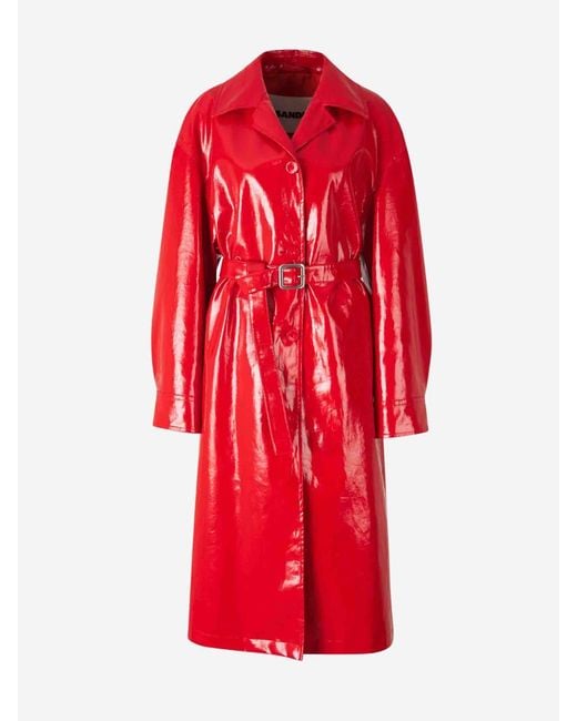 Jil Sander Red Patented Linen Gabardine