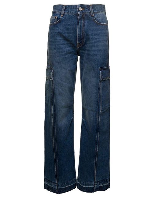 Stella McCartney Blue Flare Cargo Jeans With Logo Patch