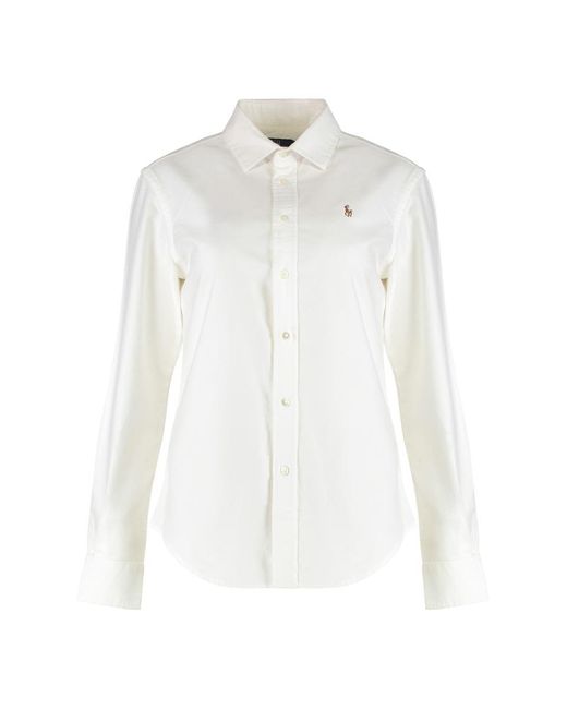 Polo Ralph Lauren White Logo Embroidery Cottond Shirt
