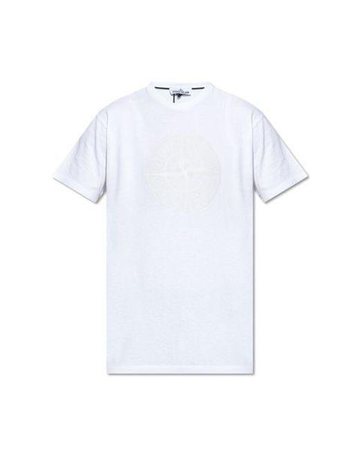 Stone Island White Printed T-shirt, for men